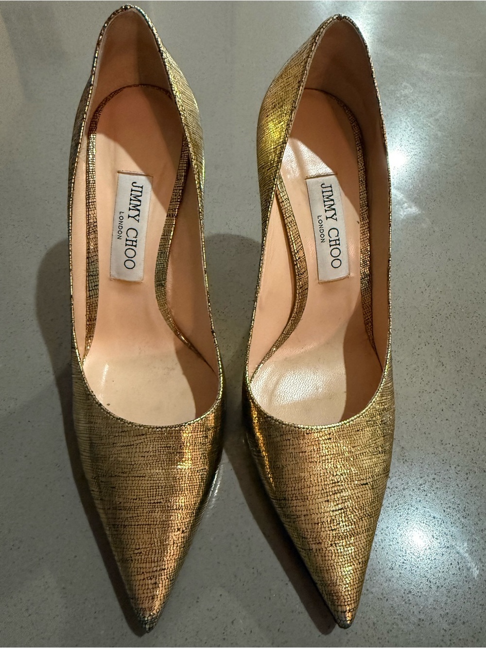 Jimmy Choo Metallic Gold Pointed Toe Pumps